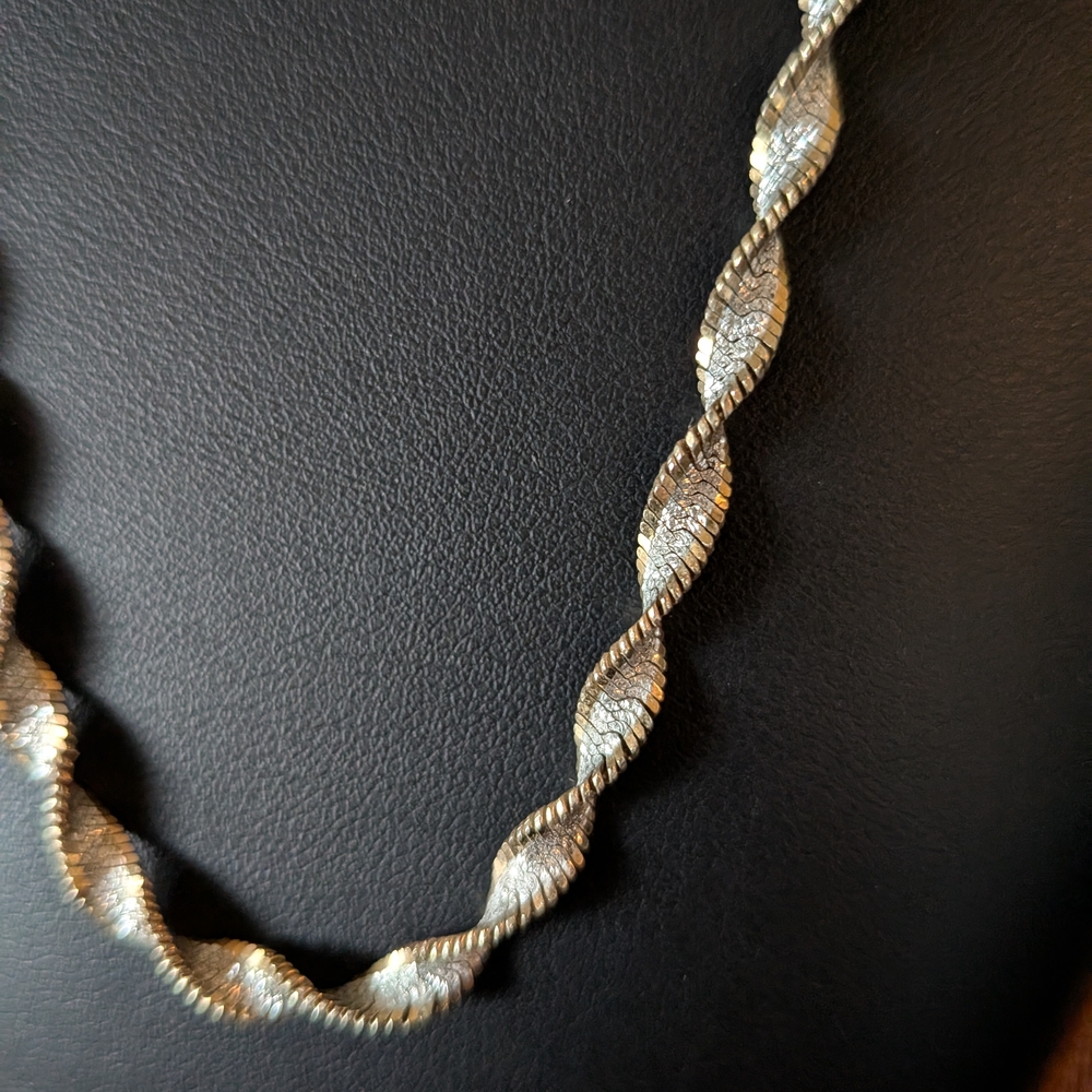 Vintage Italian 925 Two Tone Sterling Silver Twisted Herringbone Chain